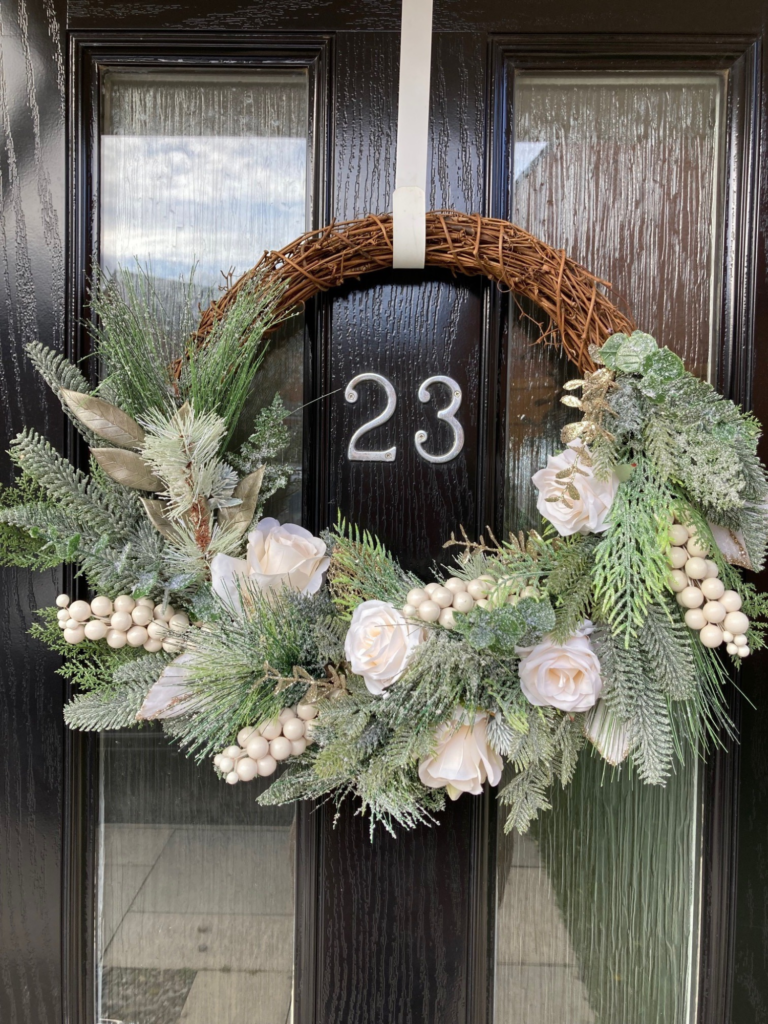 Luxury white Christmas wreath Katherine Cherry Designs