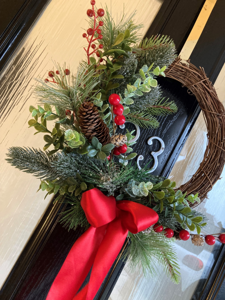 Traditional half filled Christmas wreath Katherine Cherry Designs